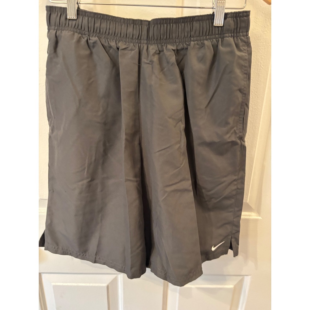 Nike Mens Athletic Shorts Dark Gray Mesh Lined Elastic Waist Swoosh Logo Size M